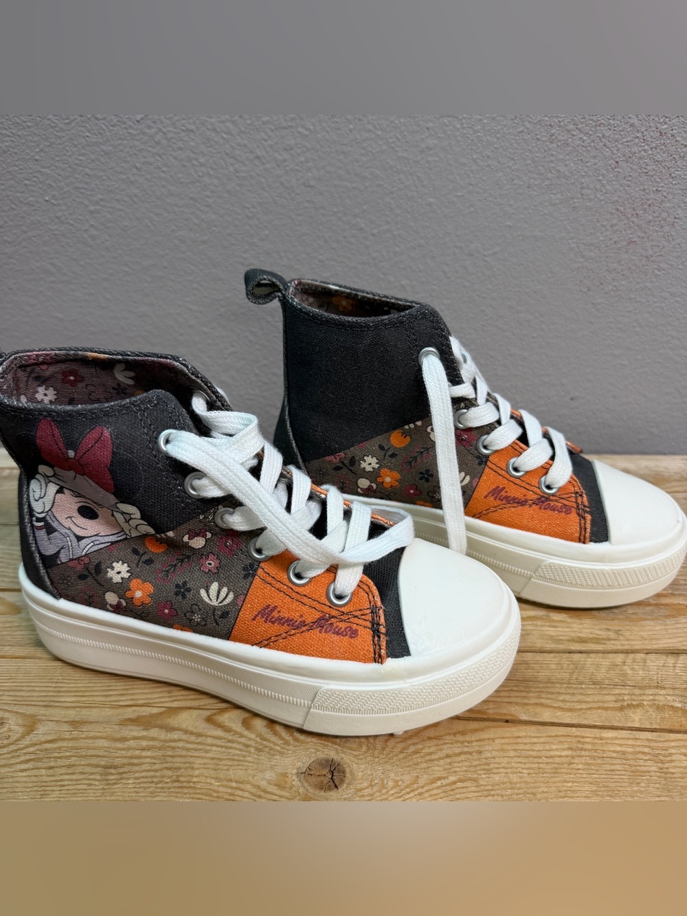 Disney Kids Floral High-Top Sneakers in Black, Orange & White